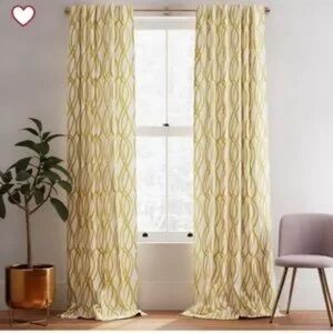 NWT West Elm Cotton Scribble Lattice Curtains TWO Dark Horseradish 48x108”